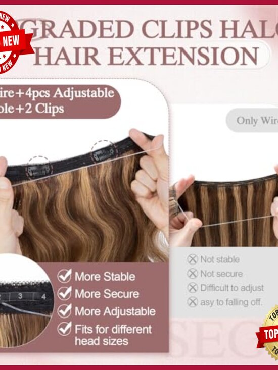 Real Human Hair Halo Extensions 18 Inch Wavy Invisible Wire Adjustable main image 6